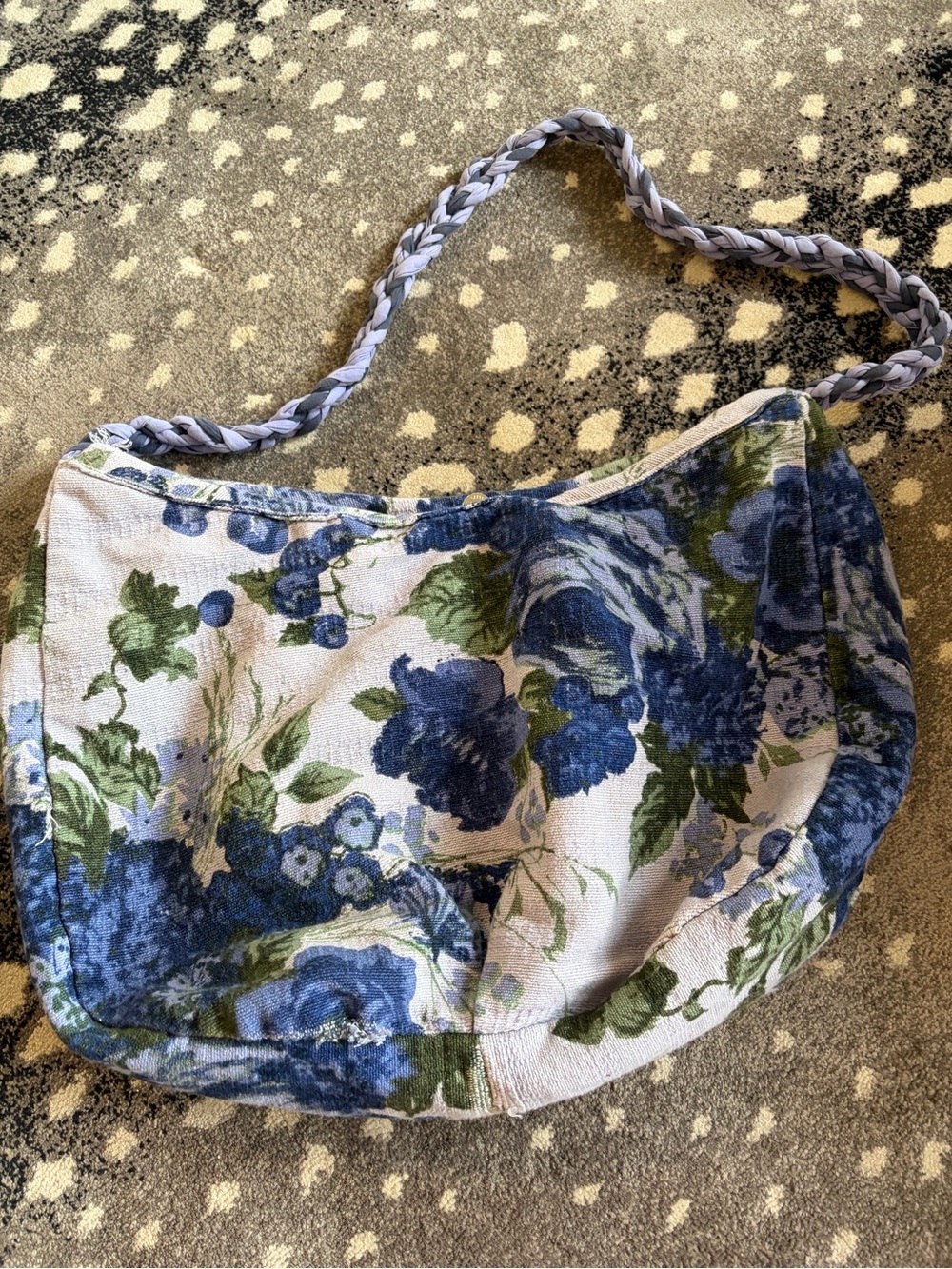 Vintage April Cornell Purple Floral Fabric Tote Satchel Bag Purse